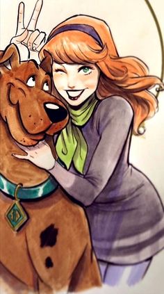 a drawing of a woman hugging a dog