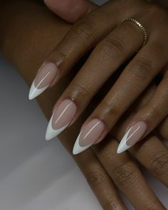 Class and timeless ⚪️ #dovenailsbysharon Nail Engagement Ideas, Clean Aesthetic Nails, Almond French Manicure, Nail Inspo Classy, Medium Stiletto Nails, Mom Nails, Almond Shaped Nails Designs, Birthday 25, Manifesting Board