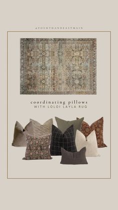 pillows and rugs are featured in the book, coordinating pillows with loloi eva rug