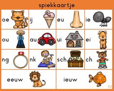 an orange and white poster with pictures of different things in german, including cats, dogs,