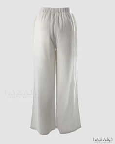 Lasaky - Pocket Detail Wide Leg Trousers Ankle-length Bottoms For Beach, Elegant Vacation Bottoms Solid Color, Elegant Solid Color Vacation Bottoms, Elegant Cotton Beach Bottoms, Elegant Cotton Beach Pants, Elegant Beach Bottoms With Pockets, Elegant Cotton Bottoms For Vacation, Long Sleeve Turtleneck Dress, Plus Size Two Piece