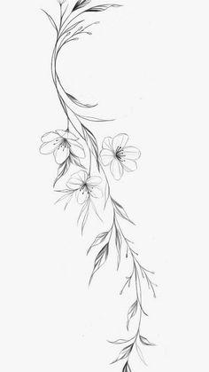 a black and white drawing of some flowers