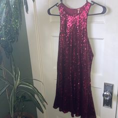 Free People Maroon Sequined Dress, Like New, Xs. Open Back With Eyelet Clasps. Red Sleeveless Sequined Mini Dress, Red Fitted Sequin Midi Dress, Red Sleeveless Sequin Dress For Summer, Fitted Red Sequin Midi Dress, Red Fitted Sequin Summer Dress, Red Sequin Dress For Spring, Fitted Red Sequin Summer Dress, Red Sequined Dresses For Spring, Fitted Red Sequin Dress For Summer