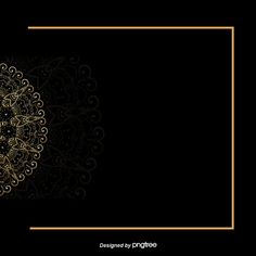 a black and gold background with an ornate design in the middle, along with a golden frame