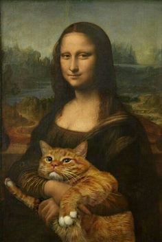 a painting of a woman holding a cat