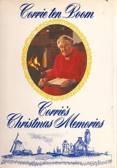 a book cover with an image of a woman in red sitting at a table next to a fire place