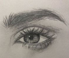 a pencil drawing of an eye with long lashes