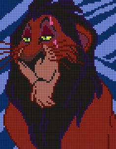 the lion king is depicted in this pixellated image with blue and red colors,