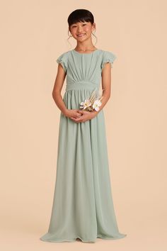 Celine Junior Dress - Sage Junior Bridesmaid Dresses For Kids, Sage Green Junior Bridesmaid Dresses, Ice Blue Bridesmaid Dress, Bridesmaid Dress Chiffon, Junior Dress, Tuxedo Women, Dusty Blue Bridesmaid Dresses, Ice Dresses, Birdy Grey