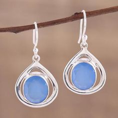 Blue Chalcedony and Sterling Silver Dangle Earrings - Handmade Jewelry - Handmade earrings Aventurine Ring, Girls Jewelry Box, Jewelry Safe, Moonstone Beads, Silver Dangle Earrings, Sterling Silver Dangle Earrings, Blue Chalcedony, Labradorite Pendant, Pendant Bracelet