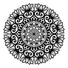 a black and white circular design on a white background