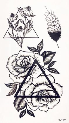 a tattoo design with roses and triangles