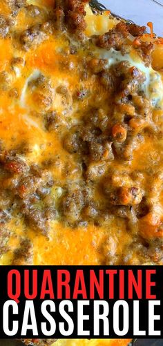 an easy breakfast casserole with sausage, hashbrown cheese and ground beef