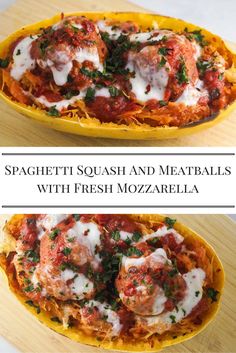 spaghetti squash and meatballs with fresh mozzarella