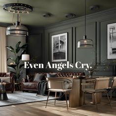 a living room filled with lots of furniture next to a dining table and couches