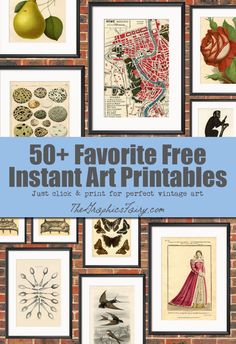 the cover of 50 + favorite free instant art printables