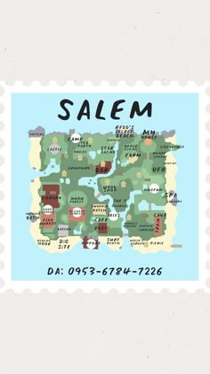 a stamp with the word salem on it and an image of a map in black