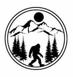 a bigfoot is walking through the woods with mountains in the background and trees around it