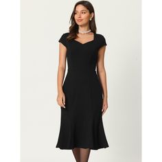 This dress can be a perfect addition to almost any outfit from formal to daily wear, great for work, meeting, office, businesses, work, party, cocktail, wedding, casual, daily dressing, etc. Pair with delicate necklace and heels for a chic office look. Comfortable and classic, this sheath dress is perfect on its own or as a layer under a blazer or jacket. Fitted Midi Dress With Heart-shaped Neckline For Cocktail, Elegant V-neck Dress With Fitted Waist, Chic Slim Fit Evening Dress, Fitted Midi Dress With Sweetheart Neckline In Flirty Style, Fitted Midi Dress With Sweetheart Neckline, Flirty Fitted Midi Dress With Sweetheart Neckline, Elegant Dresses With Fitted Bodice For Formal Events, Elegant Formal Dresses With Fitted Bodice, Tailored A-line Midi Dress For Formal Occasions