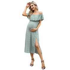 Maternity Dress Women's Casual Off the Shoulder Smocked Tiered Dress Puff Sleeve Ruffle Maxi Dress, Greenlight Flower XL A Line Dress Casual, Elegant Maternity Dresses, Wrap Dress Casual, Athletic Dresses, Maternity Sweater Dress, Breastfeeding Dress, Wrap Sweater Dress, Photography Dress, Dress Photography