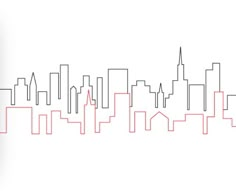 a line drawing of a city skyline