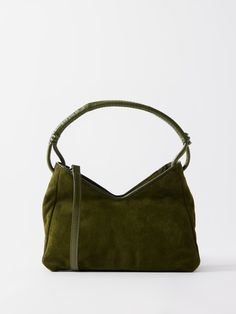 Green Valerie suede shoulder bag | Staud | MATCHESFASHION UK Green Accessories, Green Purse, Womens Khakis, Handbags Casual, Minimalist Chic, Airport Fashion, Bag Green, Green Suede