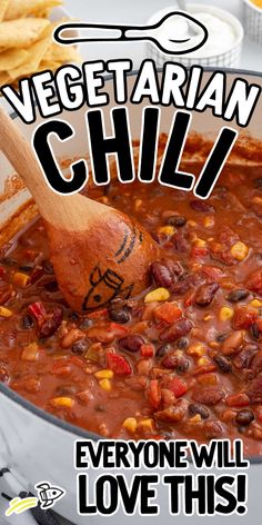 there is a large pot filled with chili