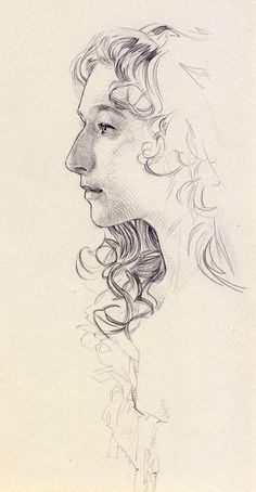 a drawing of a woman's face with wavy hair