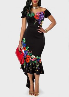 Color:Black;Size:S;Size:M;Size:L;Size:XL;Package Contents:1 X Dress;Clothing Length:138.00;Composition:97%Polyester , 3%Spandex;Washing Instructions:Hand Wash /Machine Washable;Pattern Type:Floral;Dress Length:Maxi;Sleeve's Length:Short Sleeve;Silhouette:Mermaid;Color Scheme:Black;Occasion:Party;Style:Elegant; Black Peplum Evening Dress, Elegant Floral Print Dress With Mermaid Hem, Black Mermaid Hem Dress For Summer, Black Fitted Peplum Dress, Black Peplum Dress For Formal Occasions, Elegant Black Peplum Dress, Floral Print Mermaid Hem Party Dress, Black Floral Print Dress For Wedding, Black Floral Print Wedding Dress