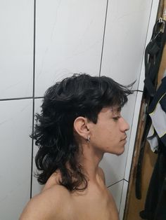 #mullet #mullethaircut Curly Hair Mullet Men Mexican, Men’s Long Hair Mullet, Mullet Ponytail Men, Mens Alt Mullet, Trans Mullet Haircut, Haircuts For Long Hair Men Undercut, Masc Shag Haircut, Fluffy Curly Mullet, Different Types Of Mullets