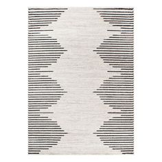 a rug with black and white stripes on it, in front of a white background