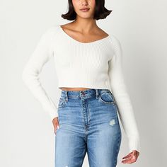 Knitted for warmth and style, this cropped top from Forever 21's junior's and women's collection is made from soft knit with a v-neckline and raglan long sleeves. Pair it with high-rise cargo pants or jeans with sneakers.Closure Type: Pullover HeadFit: Loose FitNeckline: V NeckSleeve Length: Long SleeveSleeve Style: Fitted SleeveFiber Content: 50% Rayon, 30% Polyester, 10% Nylon, 10% PolyamideFabric Description: KnitCare: Dry Flat, Hand WashCountry of Origin: Imported Trendy Crop Top Sweater For Winter, Trendy Winter Crop Top Sweater, Trendy Spring Crop Top Sweater, Trendy Crop Top Sweater For Spring, Trendy Knit Crop Top Sweater, Trendy Knit Crop Top For Winter, Trendy Crop Top Sweater, Trendy Cotton Winter Crop Top, Cropped Spring Tops