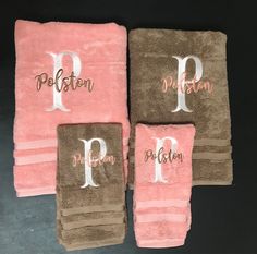 three towels with the letter p on them