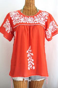 Let us know how you like it!  Our "La Lijera" Embroidered Peasant Blouse in Citrus Orange with White Embroidery.  Check out all of our emboidered blouses at http://www.sirensirensiren.com/new!-embroidered-peasant-tops #hippie Mexican Boho, Folk Embroidery, Tunic Style, Peasant Top