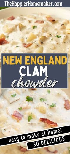 the recipe for new england clam chowder is shown