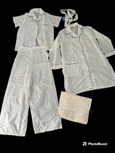 Adorable PJ set in what appears to be never worn vintage condition.  Cute little pajama keeps with pockets for lotions and things.  The material is sheer so take not that this might now be for wear around your kiddos.  Elastic on back of the pants as shown.  This is seriously super cute! Vintage Babydoll Pajamas, Cotton Bedtime Sets With Pockets, White Sleep Sets With Pockets, White Sleepwear Sets With Pockets, White Pajama Party Sets With Pockets, White Sets With Pockets For Pajama Party, 60s Pjs, White Sleepwear With Pockets For Sleepover, Vintage Cotton Sleepwear