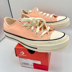 Brand New In Original Box. No Flaws, Never Worn. Authentic Converse Chuck Taylor 70 Ox Low Top Classic Shoes Color Is: Cheeky Coral , A Color Similar To A Peach , Pastel Pink, Or A Blush Shade. With Egret / Black. Unisex Size Men’s 5 / Women’s Size 7 Msrp: $85 + Tax Price Is Firm. Use Code “ Kelsidcloset ” To Save $10 Off Your 1st Poshmark Order Bundle Multiple Items To Save On Shipping Same Day Shipping Top Rated Seller & Poshmark Level 2 Ambassador Shop More Closeouts At Kelsid.Com Trendy Converse Canvas Shoes, Spring Converse Platform Sneakers With Vulcanized Sole, Converse Platform Sneakers With Vulcanized Sole For Spring, Trendy Converse Canvas Shoes For Streetwear, Casual Orange Sneakers With Vulcanized Sole, Retro Low-top Summer Sneakers, Retro Converse Sneakers For Spring, Orange Sneakers For Streetwear In Summer, Orange Sneakers For Summer Streetwear