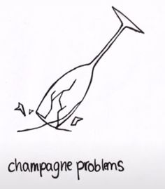 a drawing of a long necked bird with the words champagne problems written on it