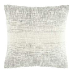 a white and grey pillow on a white background with the word's name written across it