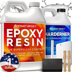 two gallon jugs of epoxy resinin and one bottle of epoxy resinin