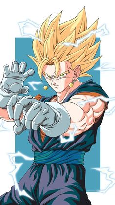 a drawing of gohan from the dragon ball game, with his hands in the air