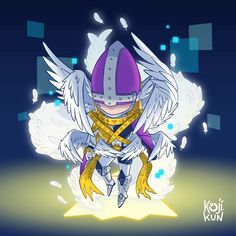 an animated image of a knight with wings