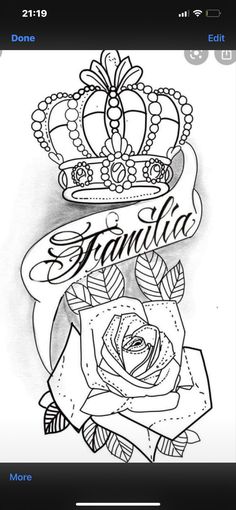 a drawing of a rose and crown with the word grandma on it's side