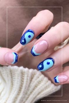 blue yin and yang nails designs Unique Nail Art, Blue Nail Designs, Blue Nail, Unique Nails, Nail Art Ideas