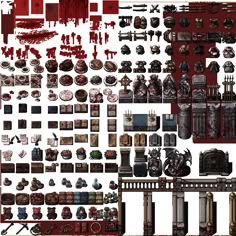 a large collection of various items and objects for the game, including an iron gate