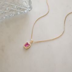 This pink, baguette stone, pendant necklace is GORGEOUS! It's set on a box chain, making it a super unique and fun piece! Made of 925 Sterling Silver THICK plating of 14k Gold or Rhodium 16" + 3" Ext Box Chain 6x8mm Stone Lobster Clasp Closure Baguette Pendant, Pink Pendant Necklace, Pink Pendant, Chain Making, Chunky Earrings, Bridesmaid Gifts Jewelry, Stacked Jewelry, Timeless Jewelry, Anklet Jewelry