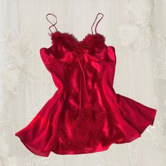 vintage linda lingerie red babydoll slip dress 💄  beautiful lingerie/nighty, with feathering details and sheer panels on the outside body :) brand: Linda lingerie size: small, fits S-M best! condition: excellent, no visible flaws waist: 32" pit to pit: 16", stretches to 19" length(from mid bust): 20" Red Lingerie Outfit, Lingerie Slip Dress, Lingerie Slip, Red Slip Dress, Lingerie Sets, Lingerie Outfits, Lingerie Dress, Belle Lingerie, Red Lingerie