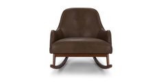 a brown leather chair with wooden legs and armrests on an isolated white background