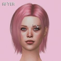 a woman with pink hair and piercings on her forehead