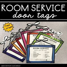 room service door tags with the words room service on them